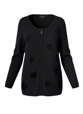 Cinnamon & Cinder Black Knit Cardigan with Leaf Appliqués, Size XXL